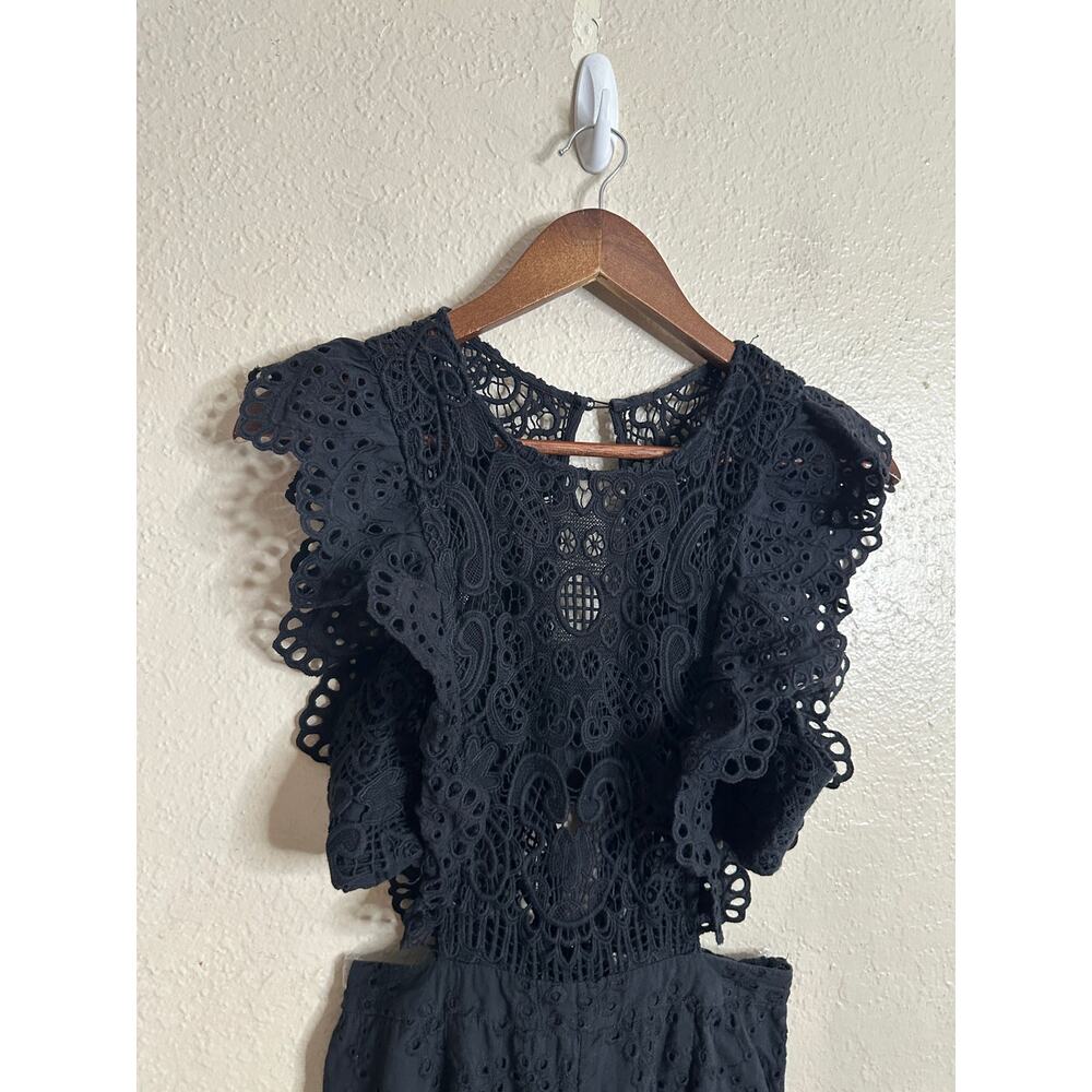Nightcap Clothing Apron Jumpsuit in Black size 2/S Eyelet Flutter Sleeve - Picture 10 of 16